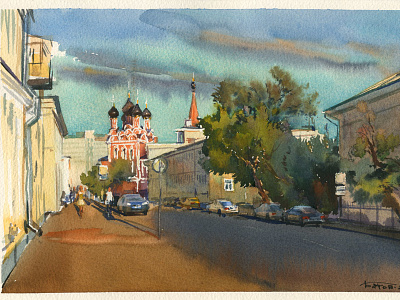 20150703 Verhnyaradishchevskaya 19x28 cityscape moscow plein air watercolor