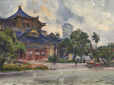 Guangzhou SunYat-sen Memorial Hall china cityscape guangzhou outdoor painting painting pleinair urbansketchers watercolour