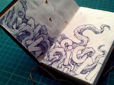 Exquis Book 04 black draw ink invasion sketchbook tentacule