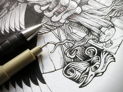 Bird - detail black ink pen