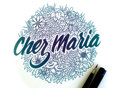 Visuel "Chez Maria" Tome 1 circle florish flower handtype ink vegetable