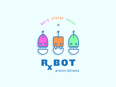Rx Bot badge berry candy icon knockout melon orange pill robot