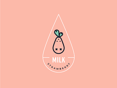 Strawberry Milk Drop badge drink drop fruit icon liquid logo milk pink strawberry water