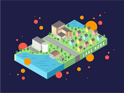 Spacey badge buildings city galaxy home homes icon isometric lake space stars town