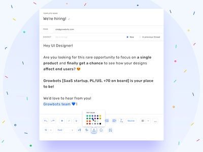 We're hiring! app design design team growbots hiring message sales simple startup ui uidesigner uiux