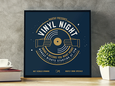 Vinyl Night Poster gig poster graphic design illustration mock up mono line poster promotion record screen print silk screen vinyl