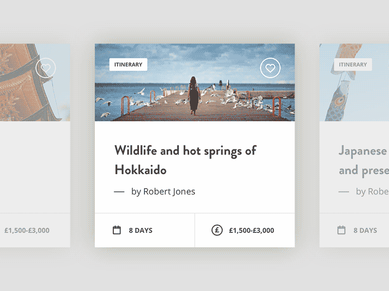 Travel site cards card carousel design editorial images inspiration interactive tags travel ui web