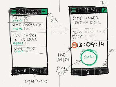 Tasks and tracking app application ios iphone made with paper sketch time tracking