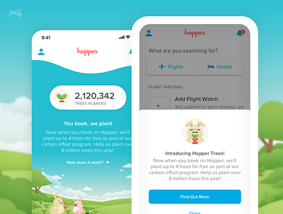 Hopper Trees carbon footprint interface mobile sustainability travel ui ux