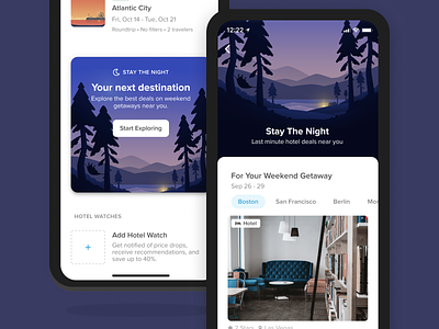 Stay The Night Hub v1 hotels interface inventory mobile product results travel ui ux