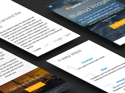 Busbud Business - Mobile assets app bus interface landing page minimal mobile one pager travel ui ux web website