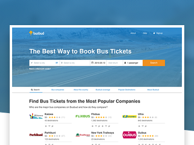 Busbud Landing Page bus desktop interface landing page minimal one pager travel ui ux web website