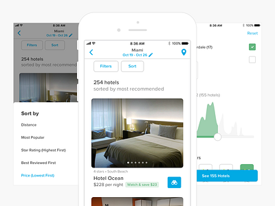Sort and Filters for Hotels app design filter hotel interface ios mobile product sort travel ui ux