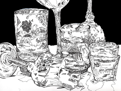 Ink - Glasses [Cropped] illustration ink inking rapidograph still life traditional art