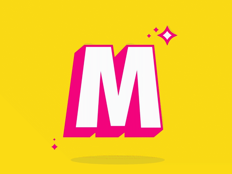 M Wordmark 3d text lettering logo gif m logo sparkle