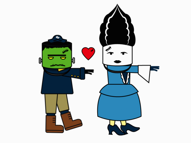 Frankenstein and Wife frankenstein frankenstein and wife halloween halloween gif haunted love love zombie gif