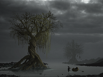 Behind Nowhere : the swamp clouds dark fog game mood moody pixel pixelart sky swamp tree wip