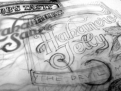 Habanero Jelly lettering packaging sketch