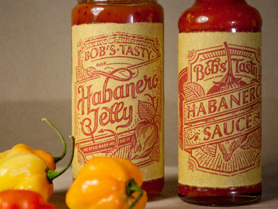 Bob's Tasty Habanero Jelly/Sauce illustration lettering packaging