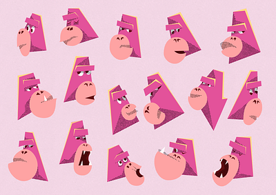 Gorillas character character art character concept characterdesign color design expressions face flat gradient illustration pink texture vector
