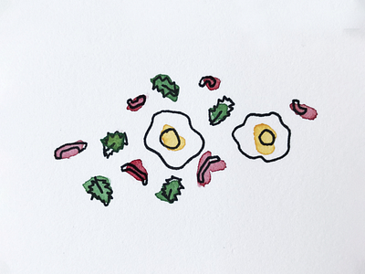 Eggs, beans and kale illustration minimal watercolor