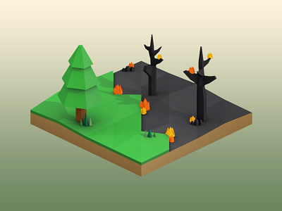 Forest Fire Low Poly 3d fire forest isometric low poly lowpoly model render tree