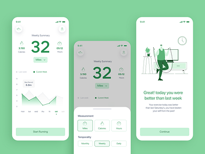 Running App app calories excercise green miles product design runing running app ui ux