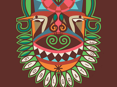 Leaf poster african mask music tribal woodpecker