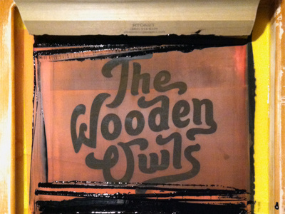 Wooden Owls Screen ink lettering psychedelic screen printing swash type