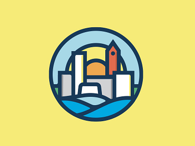 Downtown Duluth Identity badge bridge city skyline water