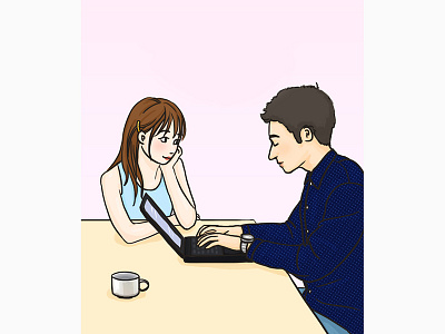 We Two boy gentle girl illustration look lover mobile wallpaper phone relationship work