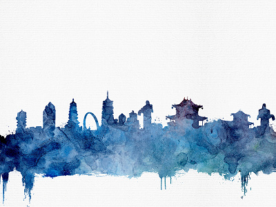 One city, one imprint-Changzhi attraction city illustration monument sculpture tower watercolor