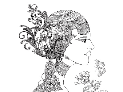 THE LINES -01 beauty butterfly flora flower hair illustration lace lady lines sketch