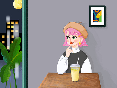 Lemon Soda character digital girl hand drawing illustration