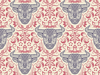 Bulls abstract background design graphic design illustration ornate seamless pattern symbol vintage wallpaper