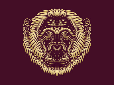 Golden monkey head symbol abstract animal design golden gorilla head monkey muzzle patterned sign symbol tribal