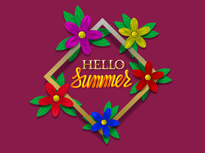 Hello summer poster banner colorful design flowers gradient greeting hello lettering message poster summer summertime
