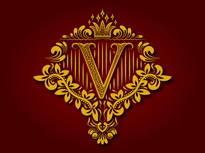 V heraldic monogram coats of arms design emblem golden heraldic label letter monogram royal symbol v vintage