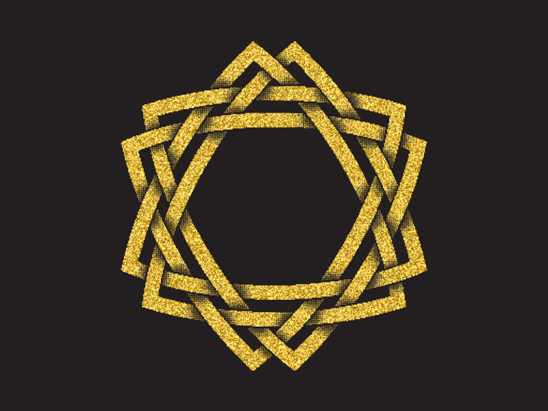 Magic hexagram plexus hexagram star golden glittering design emblem abstract symbol sign totem logo
