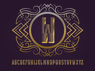 Golden monogram template alphabet design frame initial label letters logo monogram round symbol template vintage