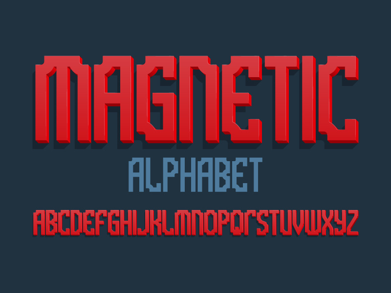 Magnetic 3d alphabet typography design type vector letters font alphabet artistic bold 3d red magnetic