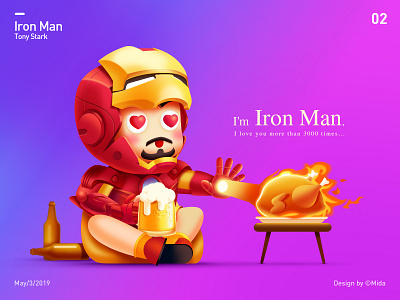 Iron Man armor bbq beer beer bottle chicken design flat hart illustration image iron man love marvel people the avengers vector