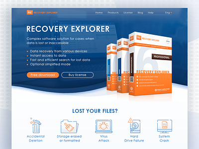 Website for software. RECOVERY EXPLORER. design ui web website