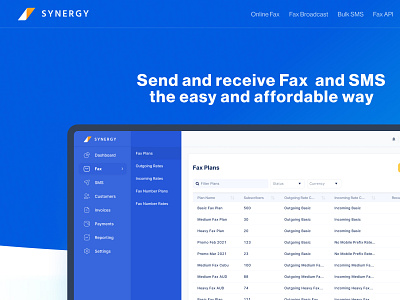 Synergy Landing Page Concept colors concept design fax fax broadcast figma saas design sms sms marketing ui uidesign ux visual design web webdesign