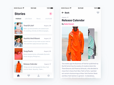 iOS 11 Reader clean design fashion fluent ios 11 mobile sketch stories ui