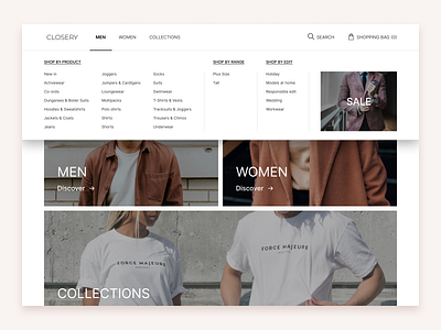 Online clothing store (menu) categories clothing store ecommerce figma megamenu menu design minimalism sort by ui ux
