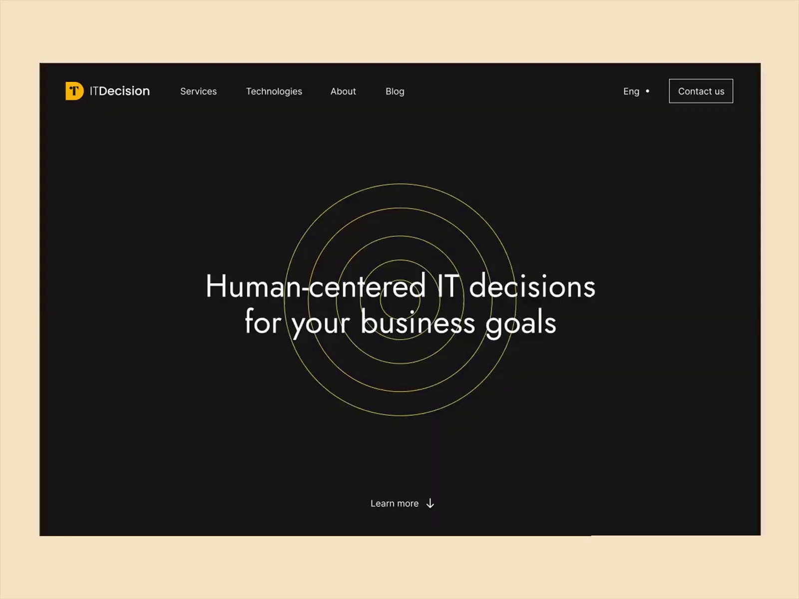 IT Decision home page animated animation black dark ui design figma figmadesign hero image hero section minimal typography ui user experience ux webdesign webdevelopment website design