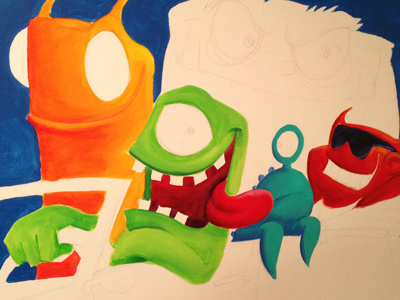 30x40 painting in progress illustration monster whimsical