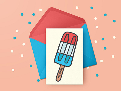 Rocket Popsicle Illustration Greeting Card aiga aiga raleigh card card art cards design design for hope envelope greeting card handmade ice cream illustrated illustration lettering popsicle red white and blue rocket stationery summer texture thinking of you