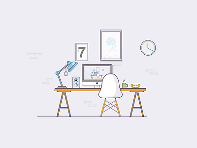 desk and application chair clocks computer desk illustration interface lamp sound table watches